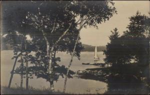 Sailboat Thru Trees - Southport ME Cancel c1910 Real Photo Postcard