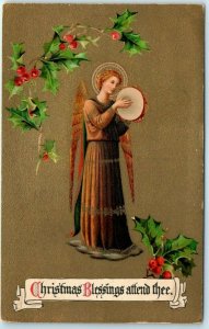 M-32971 Angel Holiday Art Print Christmas blessings attend thee