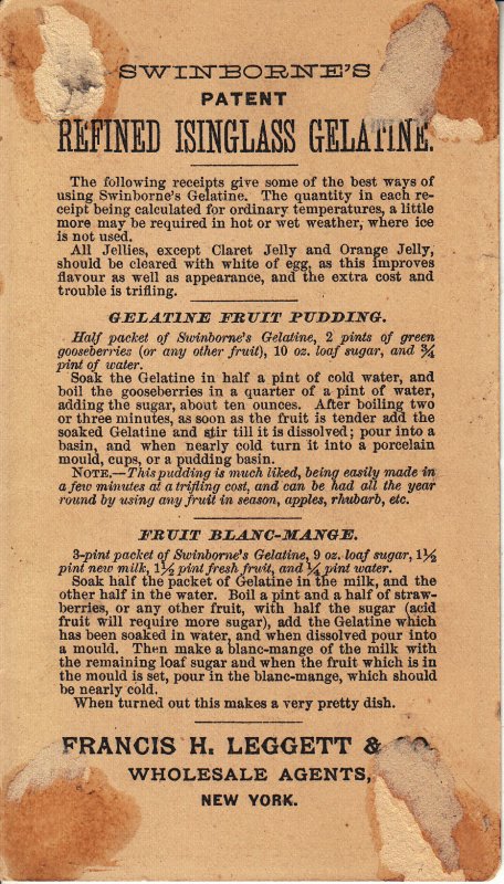 SWINBORNE'S  REFINED  ISINGLASS GELATIN CARD