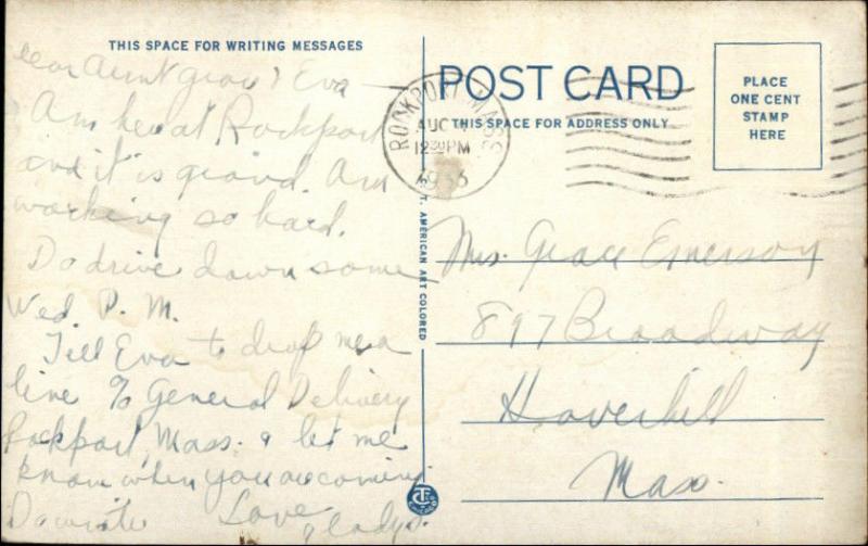 Gloucester MA Eastern Point Lighthouse c1920s White Border Postcard