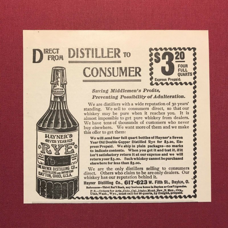 Victorian 1899 Print Ad Hayner's Seven Year Old Rye Hayner Distilling Co. 2V1-29 