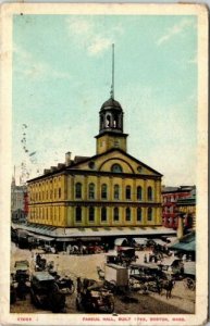 Faneuil Hall Boston Massachusetts MA WB Antique Postcard DB PM Cancel WOB Note