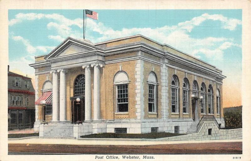 WEBSTER, MA Massachusetts  POST OFFICE  Worcester County  c1940's Linen Postcard