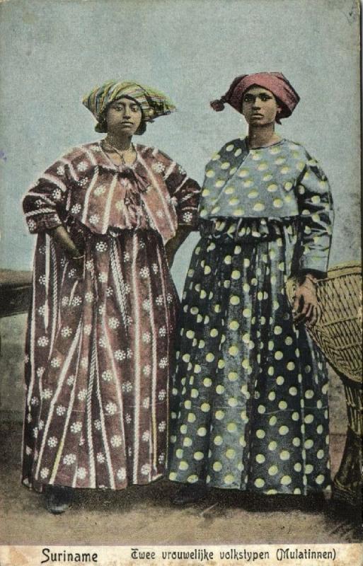 suriname, Two Native Women in Typical Dress, Costumes (1910s) Moravian Mission