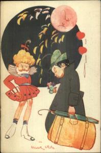 Italian Unusual Man in the Moon Fantasy Children Romance Postcard #1