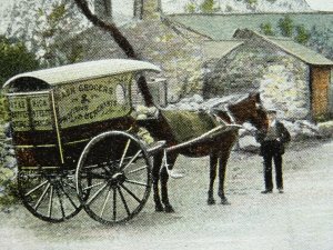 Wales ABER Village showing THE CASH GROCER HORSE & CART c1905 Postcard by Wrench