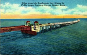 Lake Pontchartrain Bridge New Orleans Louisiana LA UNP Unused Linen Postcard E10