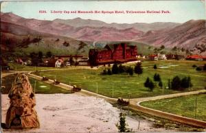 Liberty Cap and Mammoth Hot Springs Hotel Yellowstone c1913 Vintage Postcard N04 