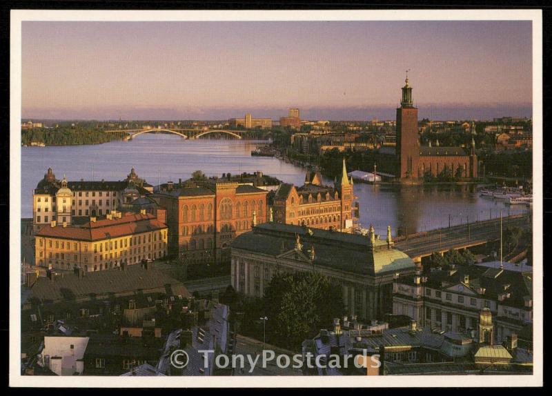 High above Stockholm and the Stockholm City Hall