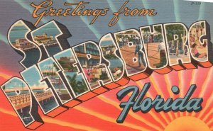 Vintage Postcard 1957 Greetings From Saint Petersburg Florida Large Letter FL