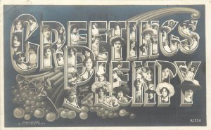 c1906 Rotograph RPPC Large Letter Greetings Plenty Women's Faces Cornucopia