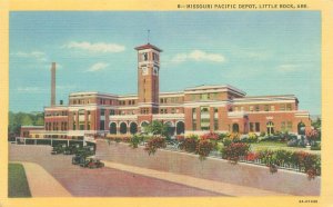 Little Rock Arkansas Missouri Pacific Depot, Old Cars Linen Postcard Unused