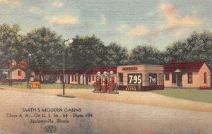 SMITH'S MODERN CABINS GAS STATION JACKSONVILLE ILLINOIS POSTCARD (c. 1940s)