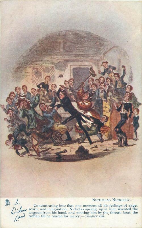 In Dickens Land Raphael Tuck Nicholas Nickleby fiction novel story postcards x 3