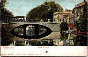 Netherlands Haarlem Grote Houtbrug Vintage Postcard C023