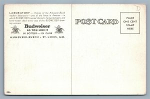 BUDWEISER BEER CHEMICAL LABORATORY ANTIQUE POSTCARD ST.LOUIS MO