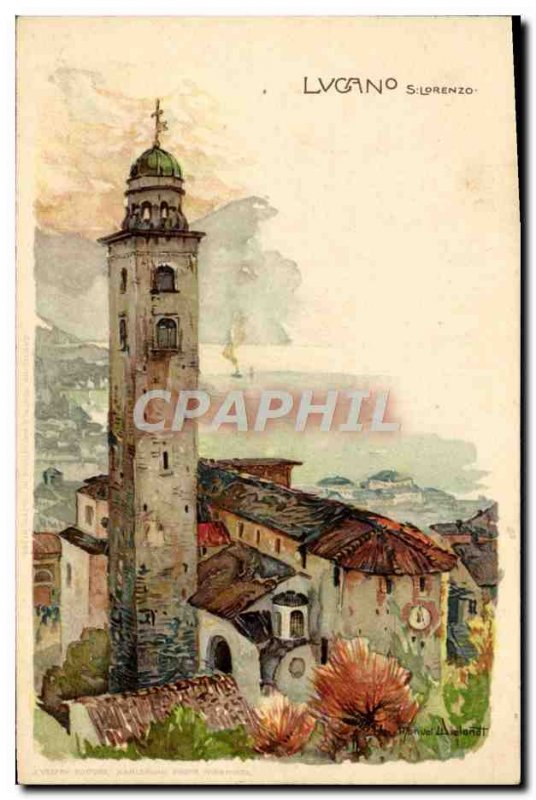 Old Postcard Italy Illustrator Lugano S Lorenzo