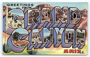 GRAND CANYON, AZ Arizona ~ Large Letter Linen c1940s Curt Teich Postcard