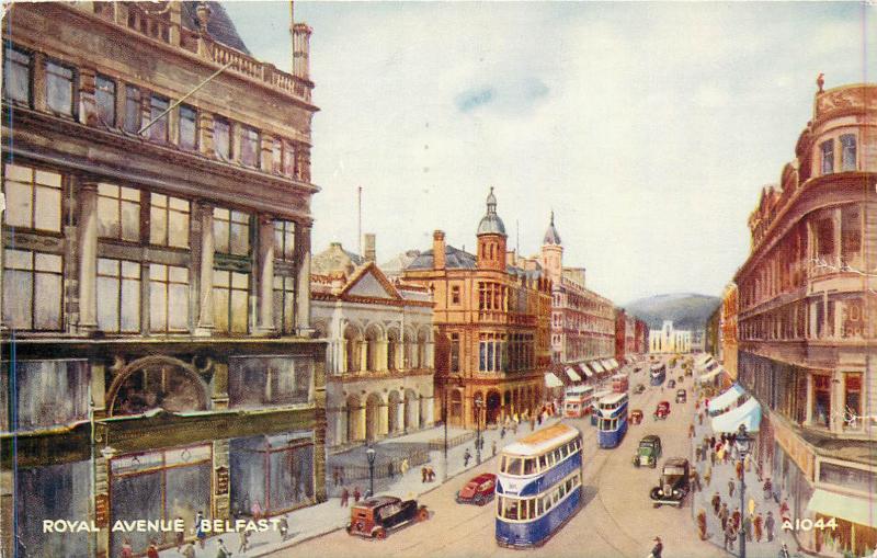 Royal Avenue Belfast Ireland 1952 postcard tramway