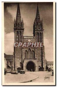 Old Postcard Roscoff St Fol de Leon Finistere Facade of the Basilica Cathedral