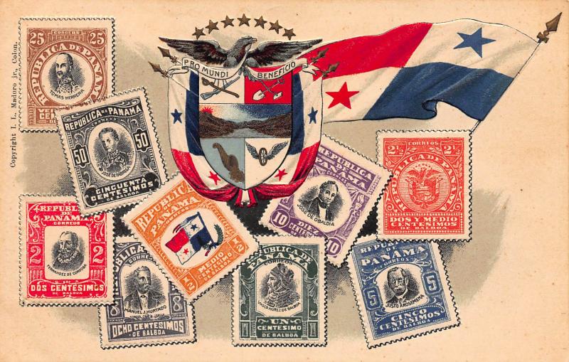 Panama, Classic Stamps in Actual Colors, Early Embossed Postcard, Unused