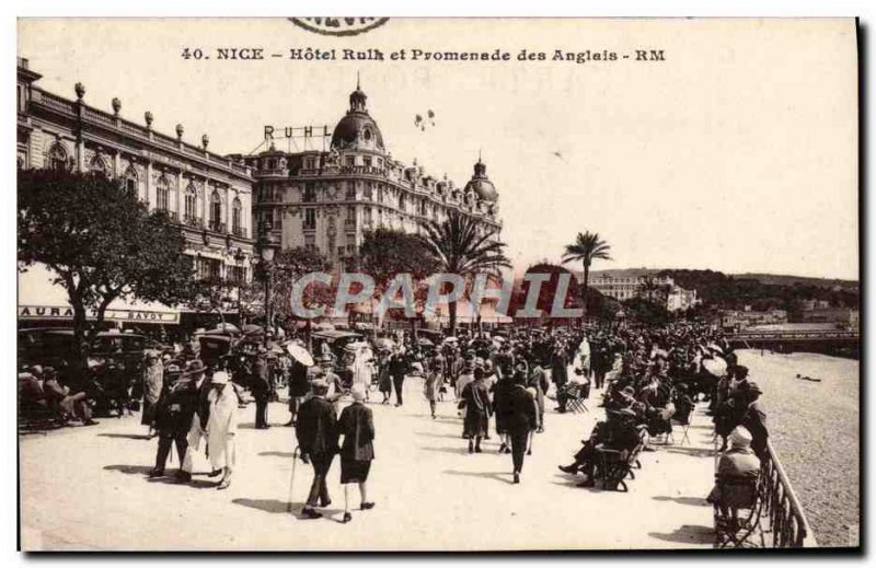 Old Postcard Rulh Nice Hotel and Promenade des Anglais