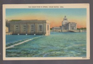 Cedar Rapids IOWA c1940s DAM Cedar River DOWN TOWN BUILDINGS IA