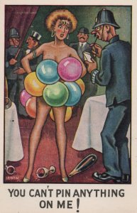 Sexy Lady Stripper Policeman Bursting Balloons Old Comic Postcard