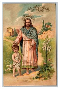 Vintage 1912 Christmas Postcard Jesus Guides Boy in Bethlehem Religious