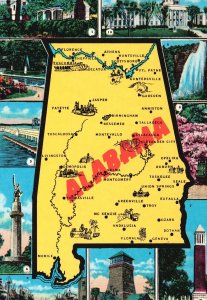 Postcard Map Of Cities And Its Historical Landmarks Tourist Attractions Alabama