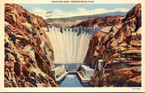 Nevada Boulder Dam Downstream Face 1939 Curteich