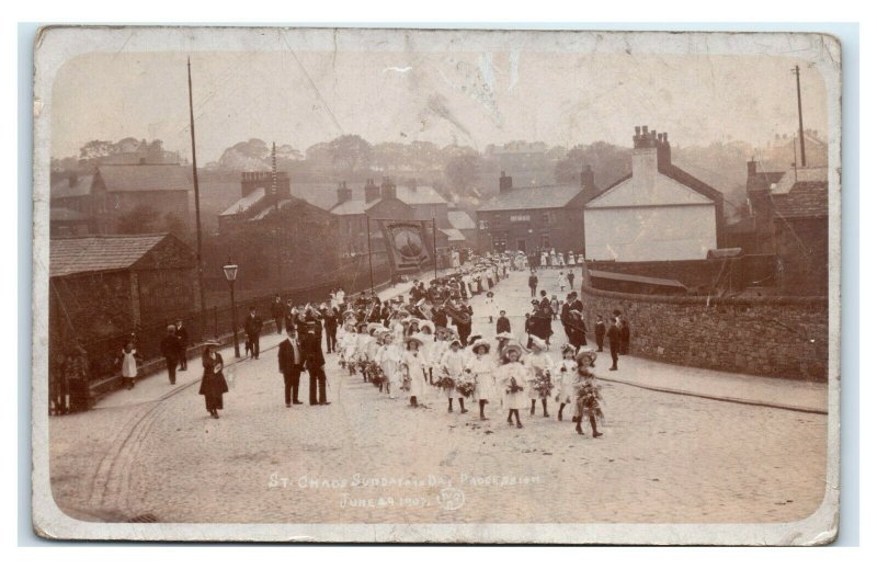 Postcard St Chad's Sunday... June 29 1907  Frys Chocolate *damaged* RPPC L50