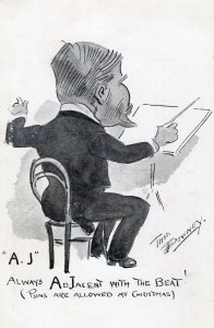 Classical Music Conductor Thos Downey Antique Comic Postcard