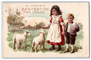 1909 Easter Children And Lamb Pipe Berry Embossed Savannah Georgia GA Postcard