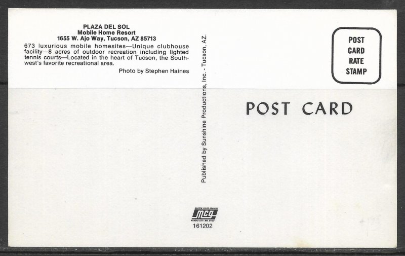 Arizona, Tucson - Plaza Del Sol - Mobile Home Resort - [AZ-295]