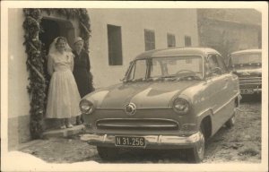 Ford Taunus Car Auto Woman Bride? C1950 Real Photo Postcard