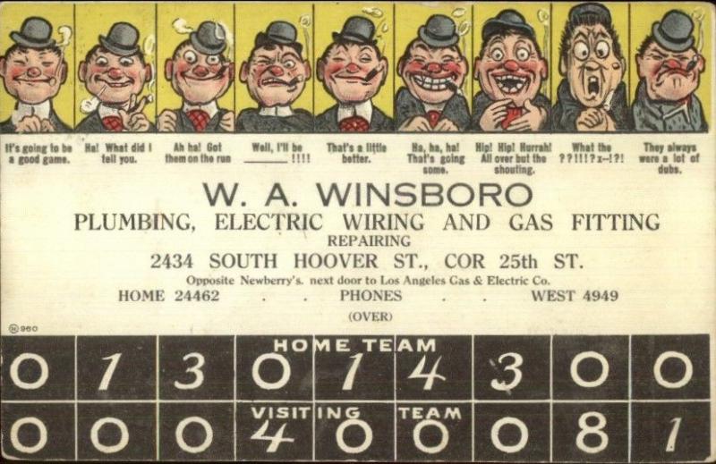 Los Angeles WA Winsboro Pumbling Electric Bowling Comic c1910 Postcard