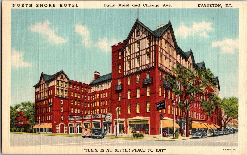 Vintage Postcard North Shore Hotel Evanston IL Illinois Davis & Chicago KH3