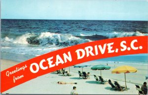 Postcard SC Ocean Drive - Greetings from Ocean Drive, S.C. - beach scene