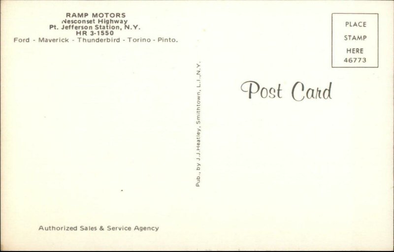 Port Pt. Jefferson Station NY Ramp Motors Car Dealership Ford c1960s