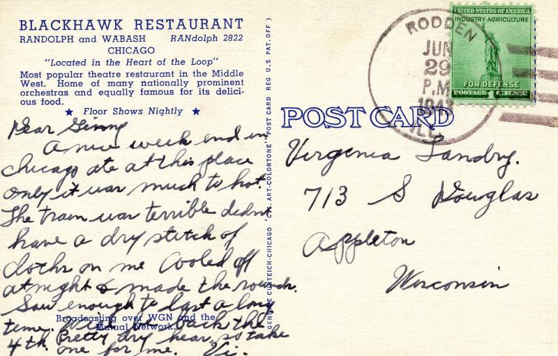 US    PC844  THE BLACKHAWK RESTAURANT, CHICAGO