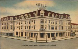 Greeley CO Hotel Camfield Linen Postcard