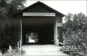 Princeton IL Old Red Covered Bridge Real Photo Postcard