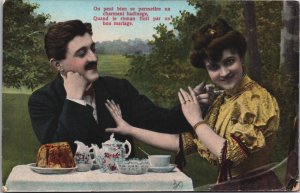 Romantic Couple Drinking Tea Vintage Postcard C117