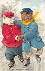 Anthropomorphic Humanized Ice Bers Beautifully Skate 1908 embossed postcard B886