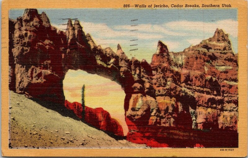 Walls Jericho Cedar Breaks Southern Utah UT Linen Postcard PM Brokklyn NY Cancel 