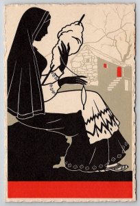 Portugal Silhuetas TRAS OS MONTES Fiandeira Art Deco Silhouette Postcard N24