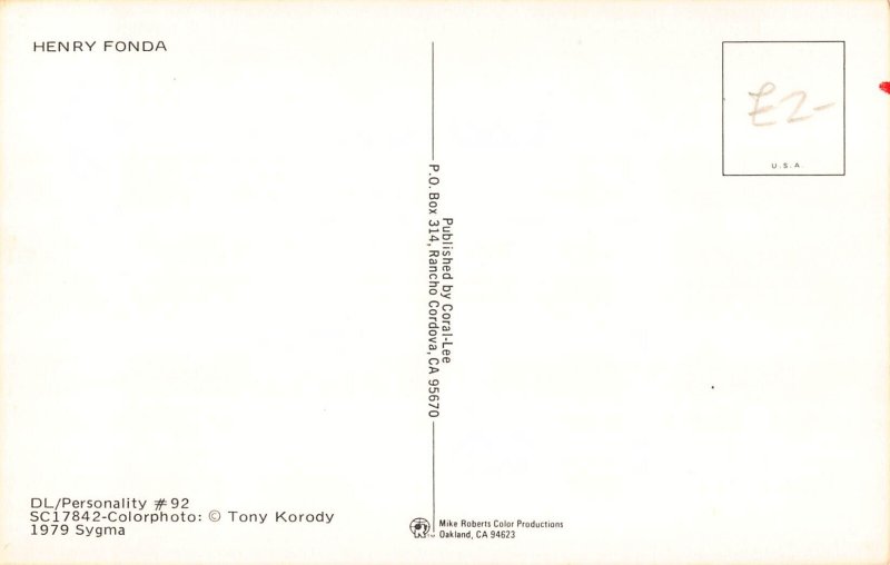 A732 Portrait American Actor Henry Fonda vintage postcard