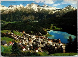 Postcard St. Moritz - birds eye view town and mountains St. Moritz spa cancel