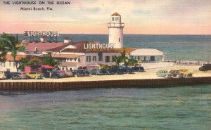 Vintage Postcard Lighthouse Ocean Seafood Restaurant Cocktail Lounge Miami Fla.